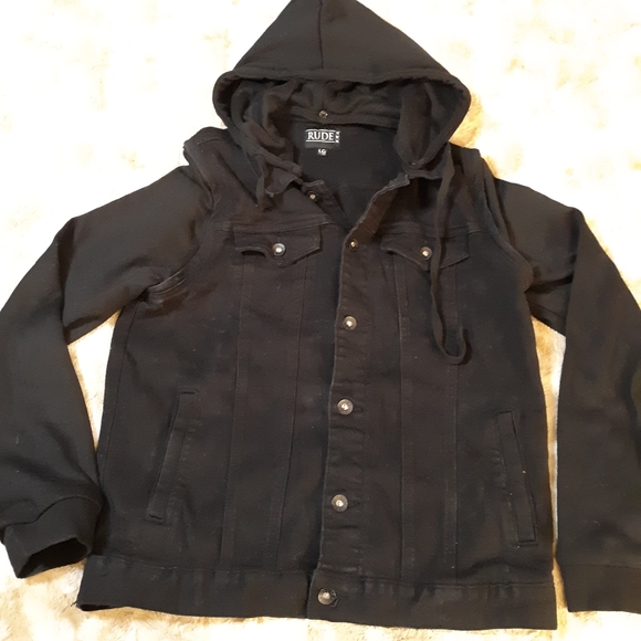 RUDE Jackets & Blazers - RUDE Black Denim Button Up Hooded Jacket